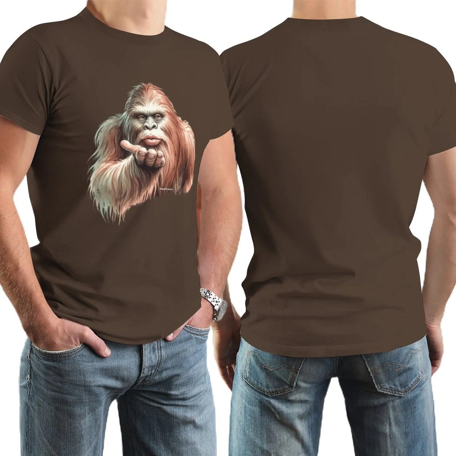 Sasquatch, Bigfoot Blow Kiss, Short Sleeve Cotton T-shirt
