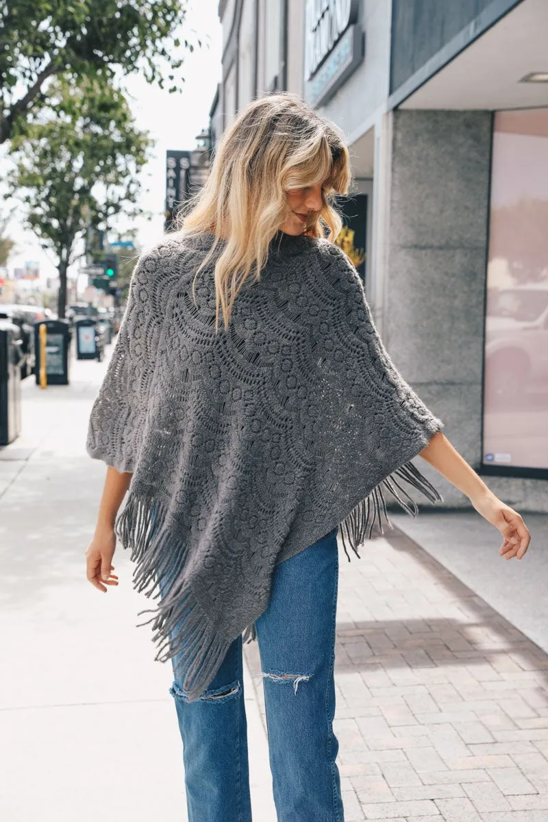 Scallop Lace Knit Poncho - 5 colors