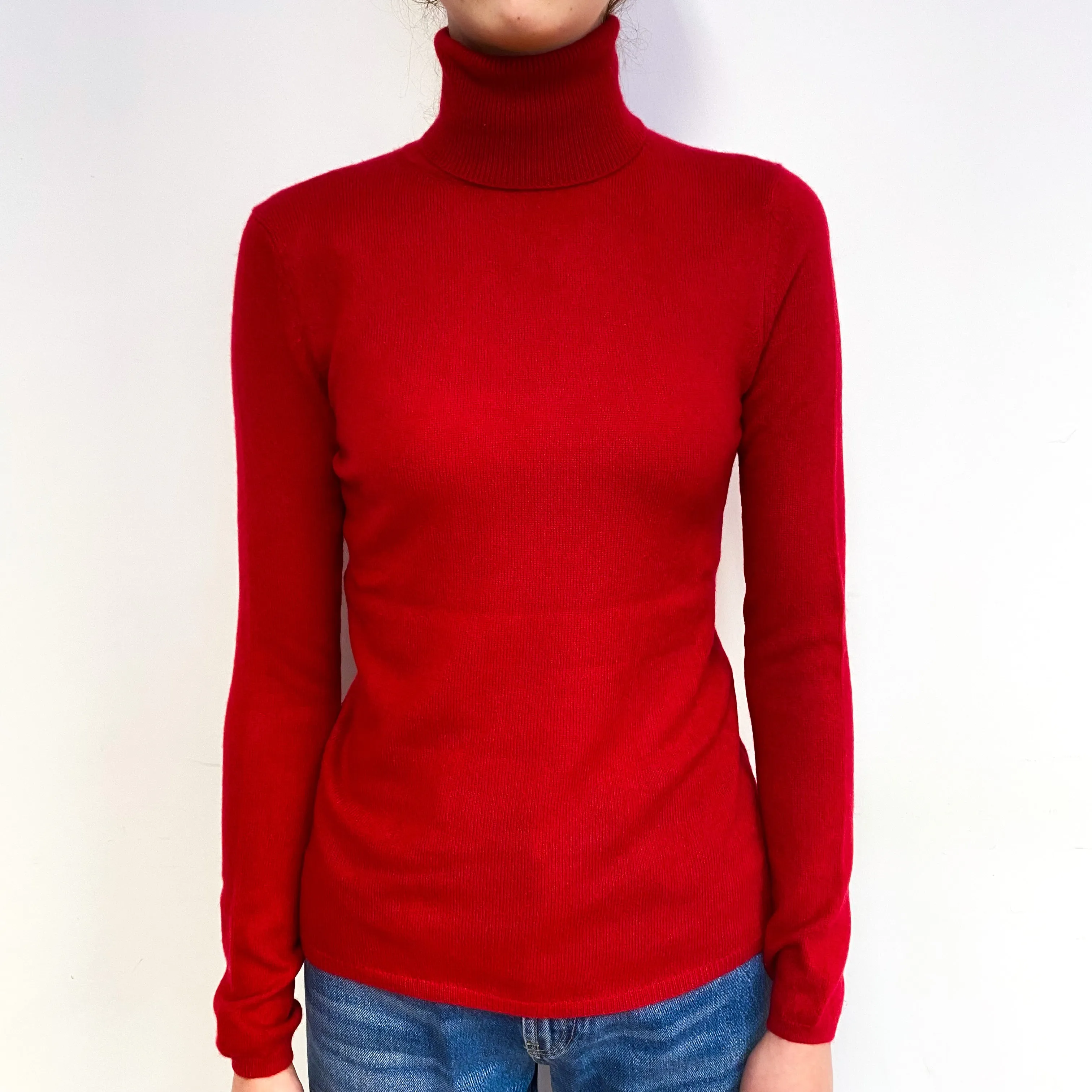 Scarlet Red Cashmere Polo Neck Jumper Extra Small