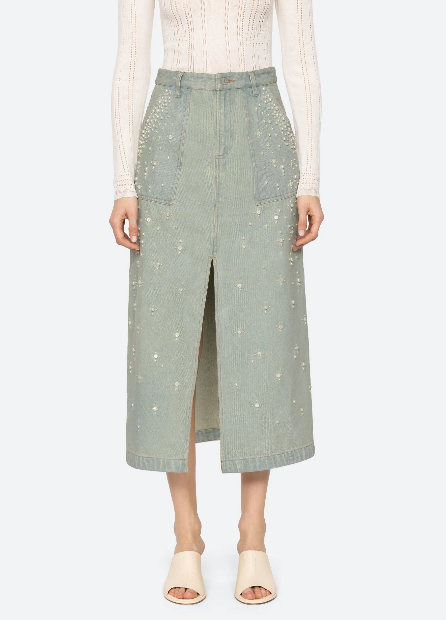 Sea Perlette Denim Skirt in Blue