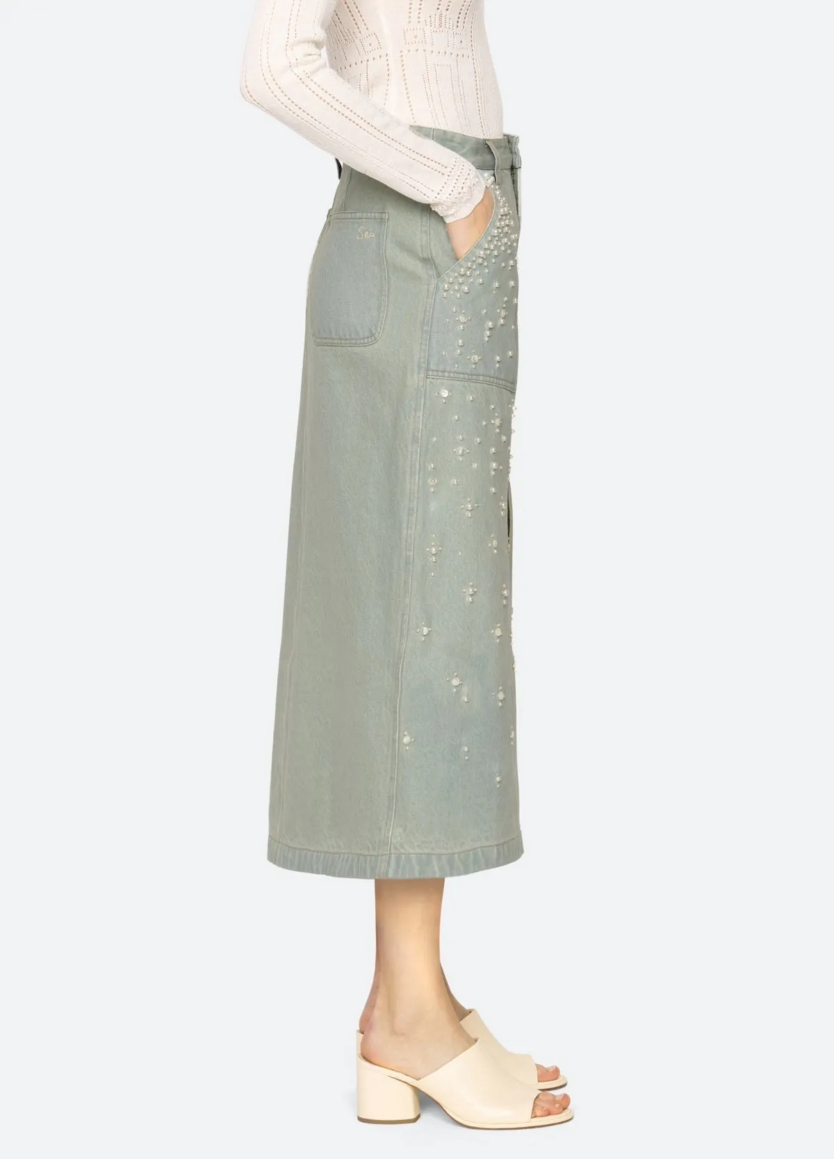 Sea Perlette Denim Skirt in Blue