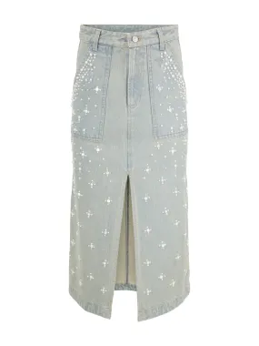Sea Perlette Denim Skirt in Blue