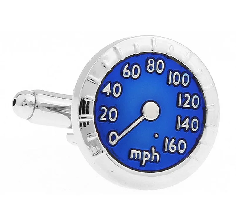 Sentosa Blue Enamel Speedometer Rhodium Plated Cufflinks