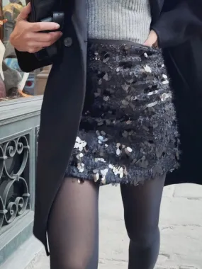 SHORT SKIRT WITH SEQUINS - BLACK