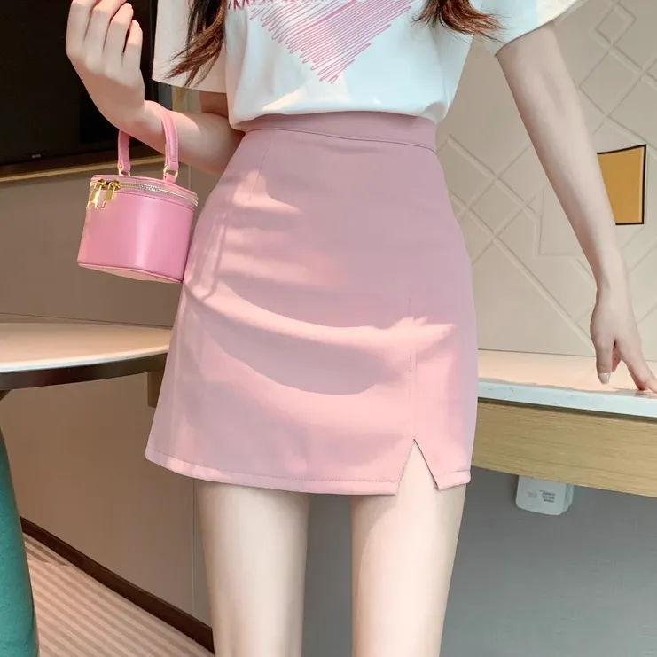 Short-Sleeved Printed T-Shirt Slit Slim Skirt Set