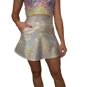 Silver on White Shattered Glass A-line Skirt w/Optional Pockets