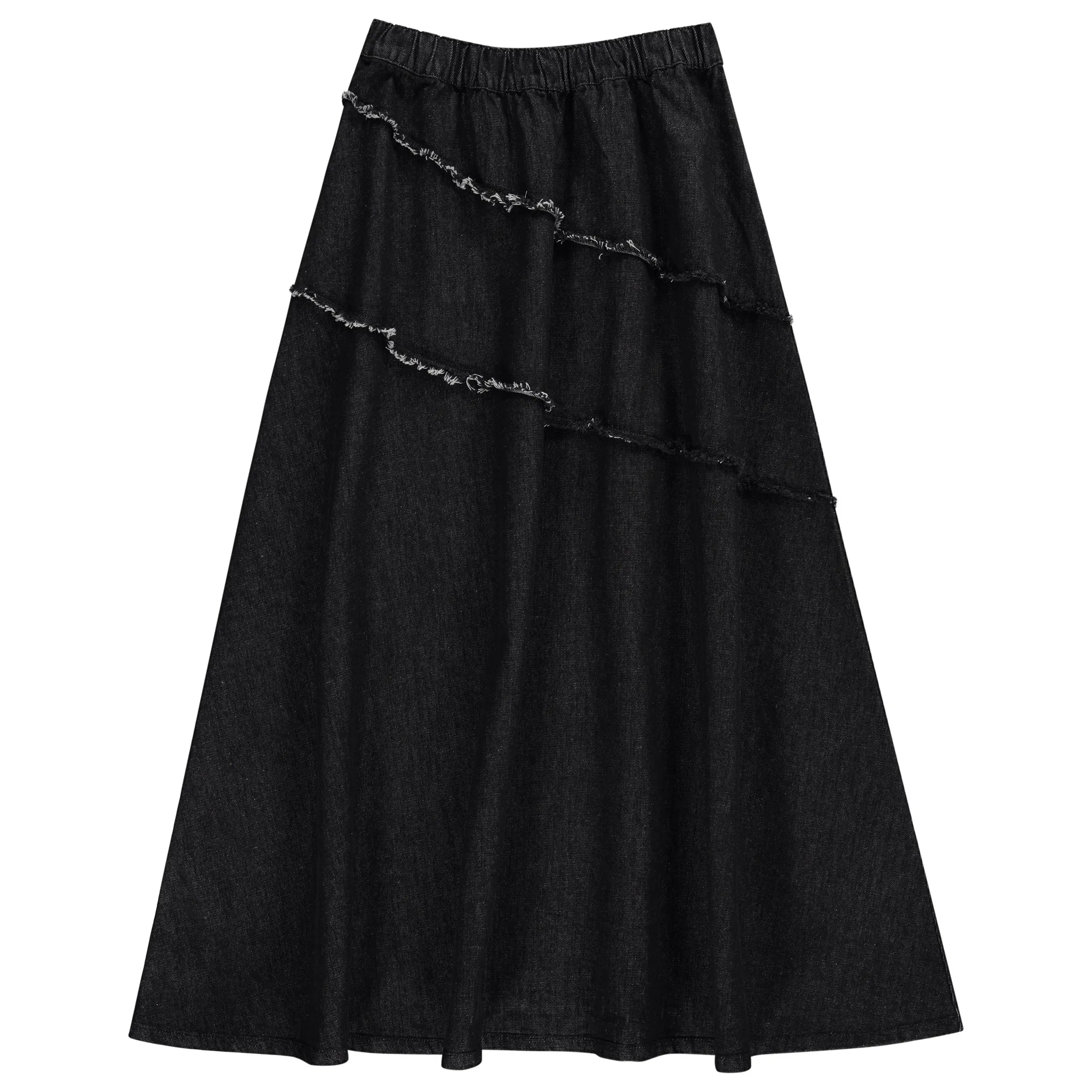 skirt maxi raw edge panel - black denim