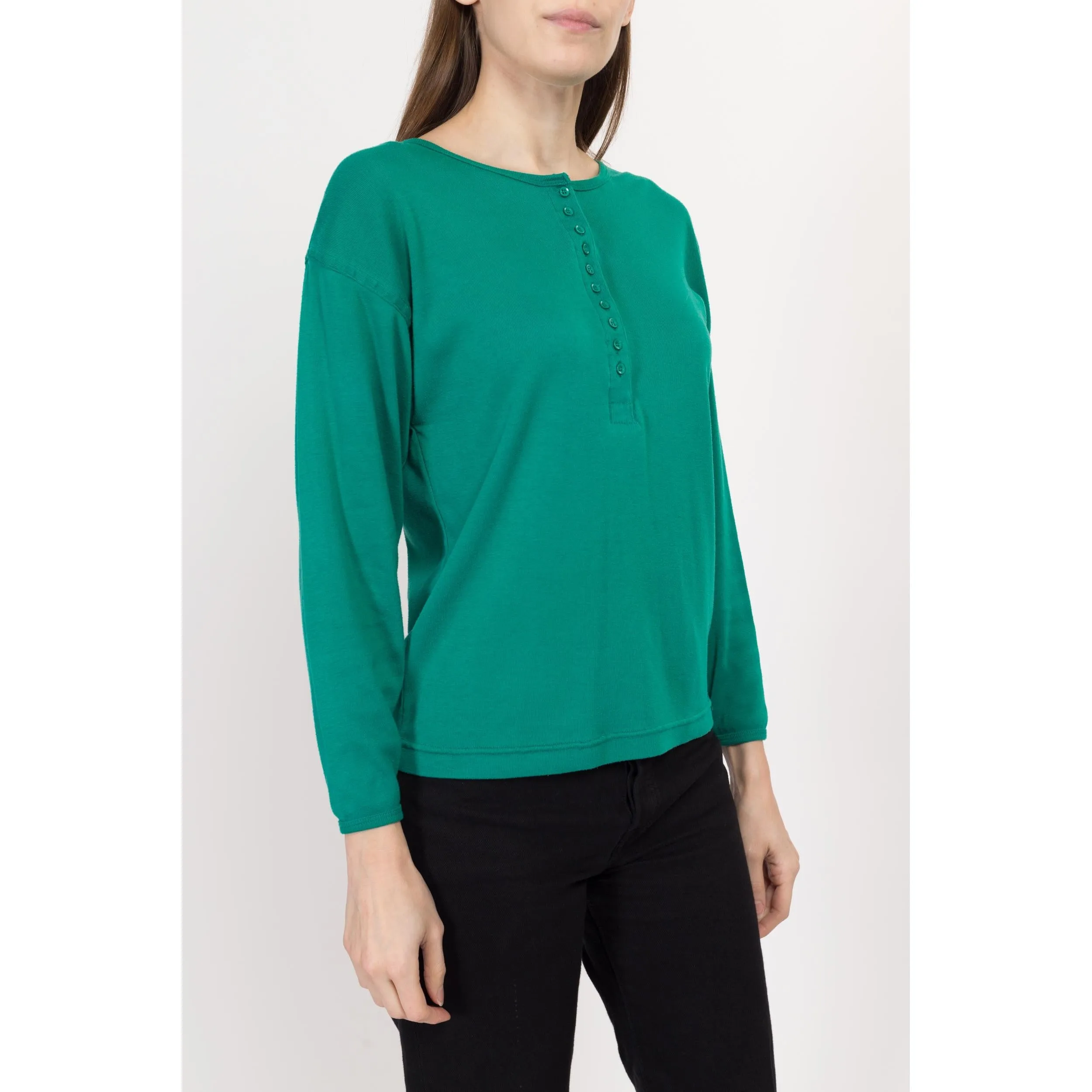 Small 80s Jade Green Henley Shirt