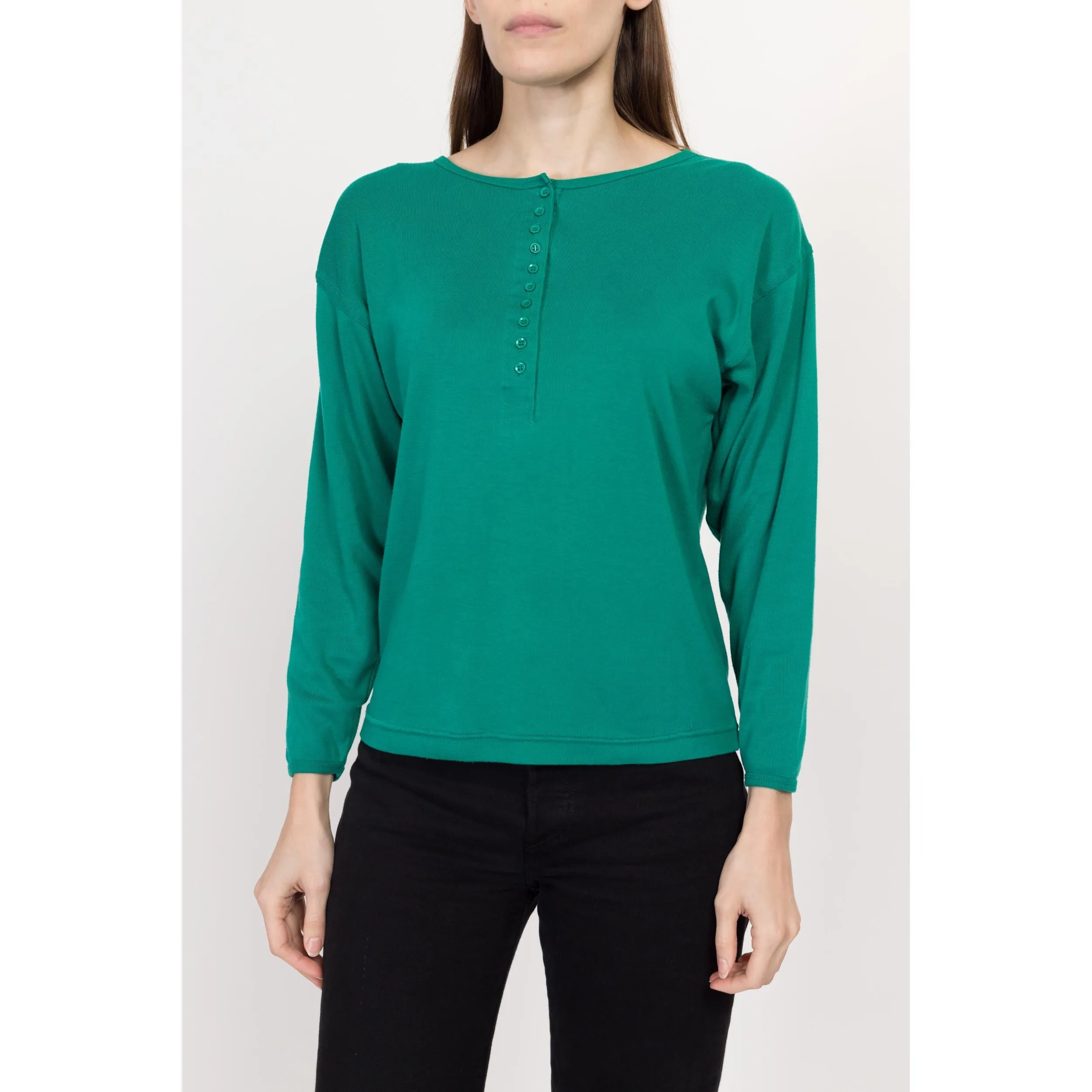 Small 80s Jade Green Henley Shirt