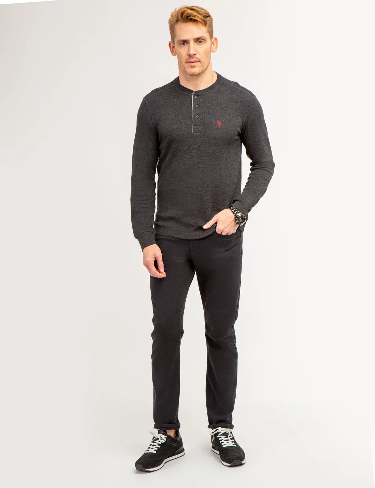 SOLID LONG SLEEVE THERMAL HENLEY