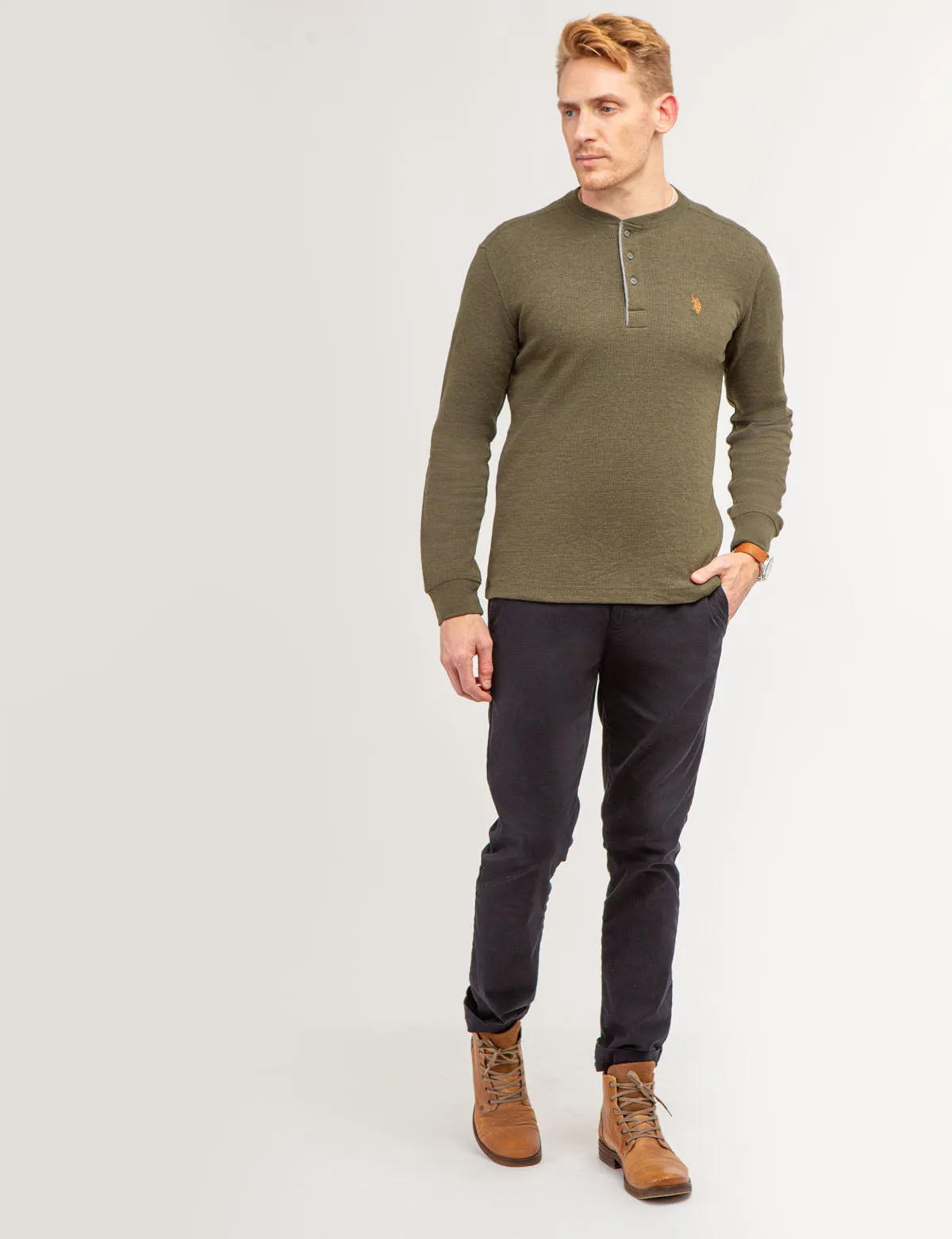 SOLID LONG SLEEVE THERMAL HENLEY