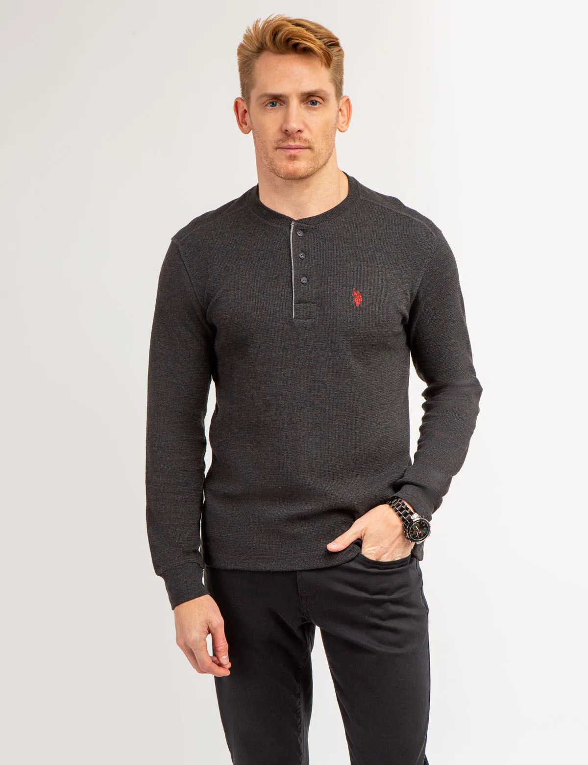 SOLID LONG SLEEVE THERMAL HENLEY