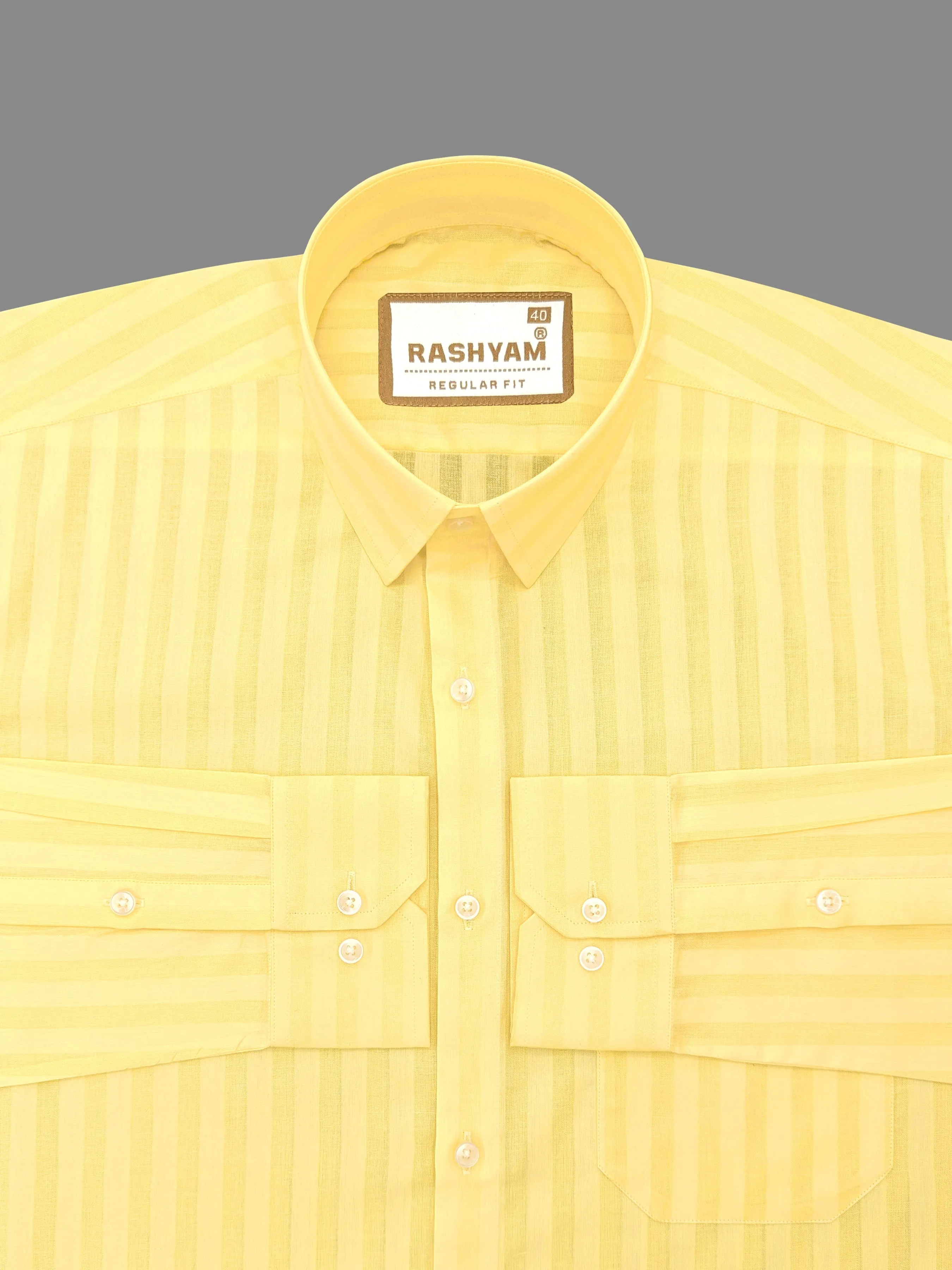 Spello Yellow Line Premium Cotton Formal Shirt For Men