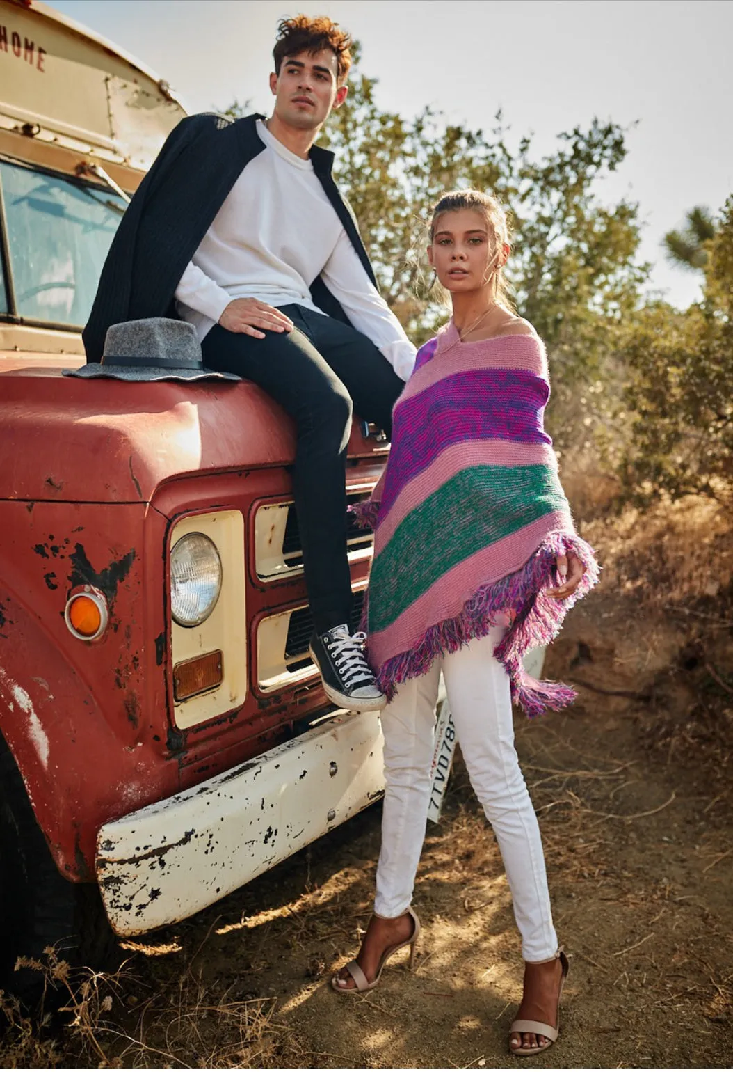 Stripe Fringe Poncho