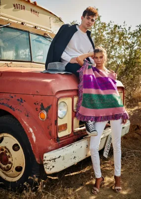 Stripe Fringe Poncho