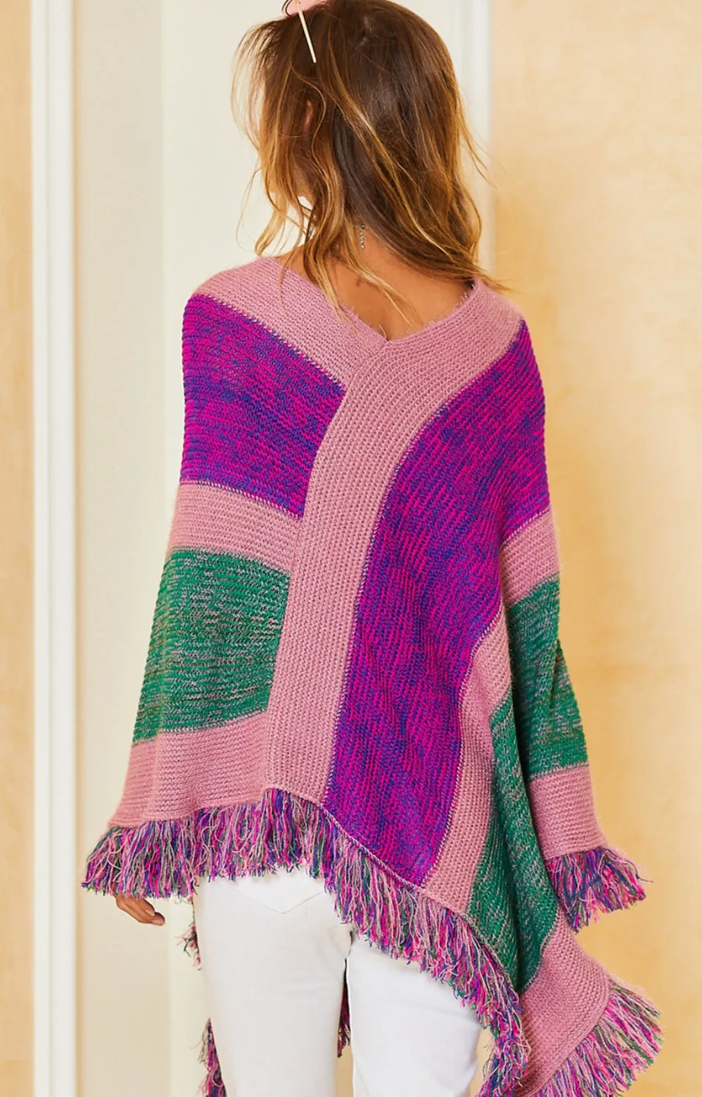 Stripe Fringe Poncho