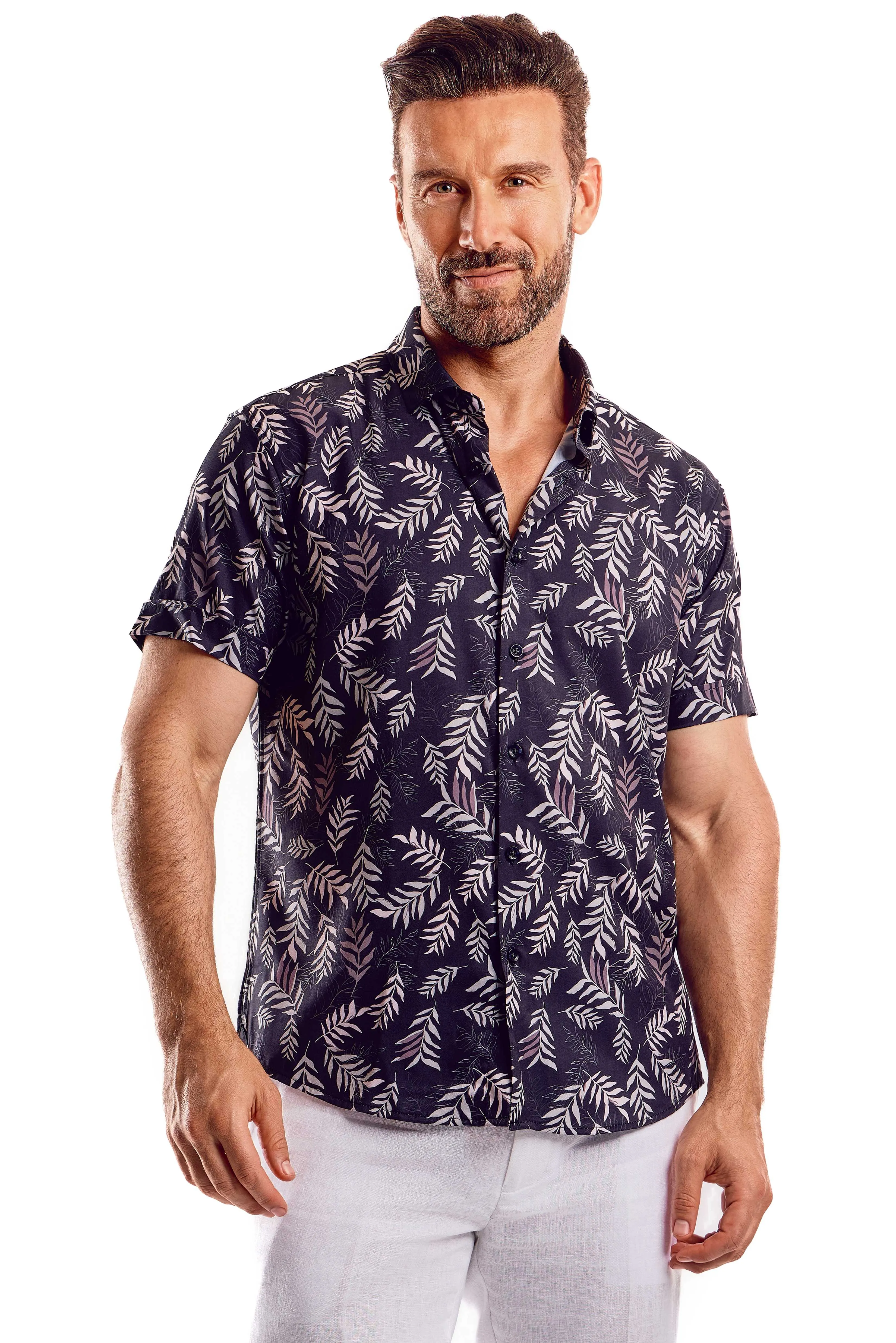 Stylish Print Poly 4 Way Stretch Shirt Short Sleeve