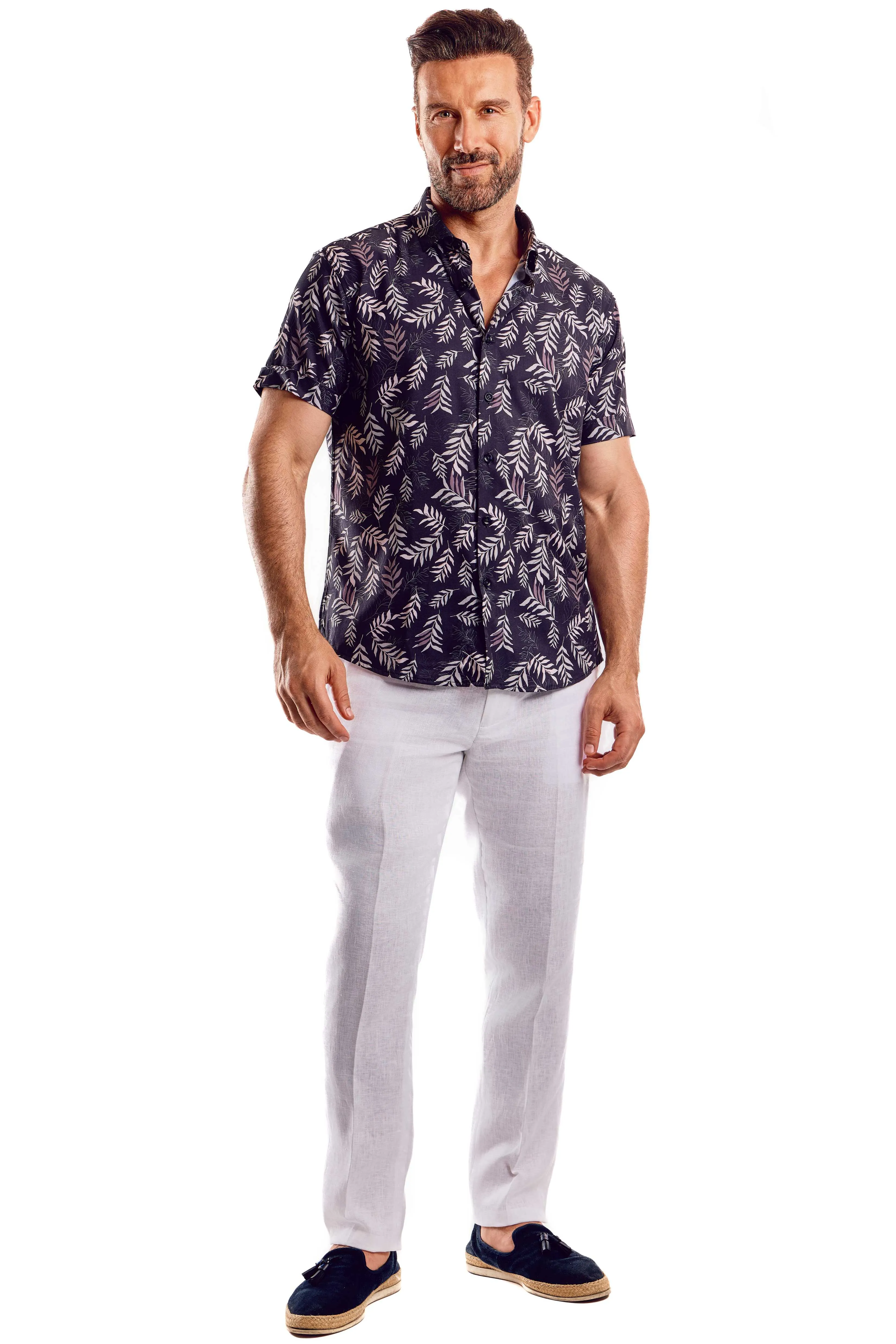 Stylish Print Poly 4 Way Stretch Shirt Short Sleeve