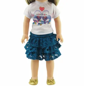 Teal Love Birds Skirt Set for 14 1/2-inch dolls