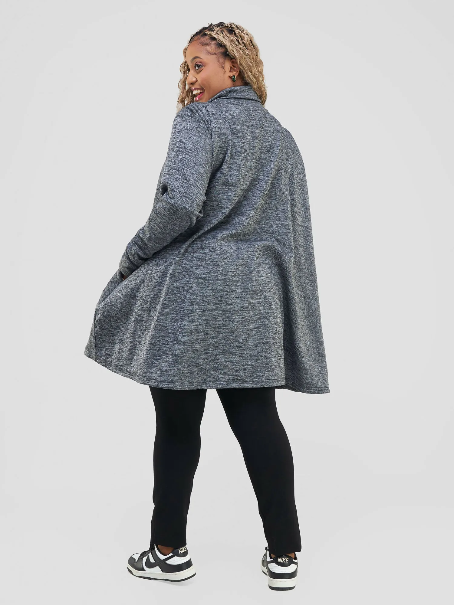 Timyt Urban Wear-Urban Snug Side Pockets With a Zipper Poncho - Brown
