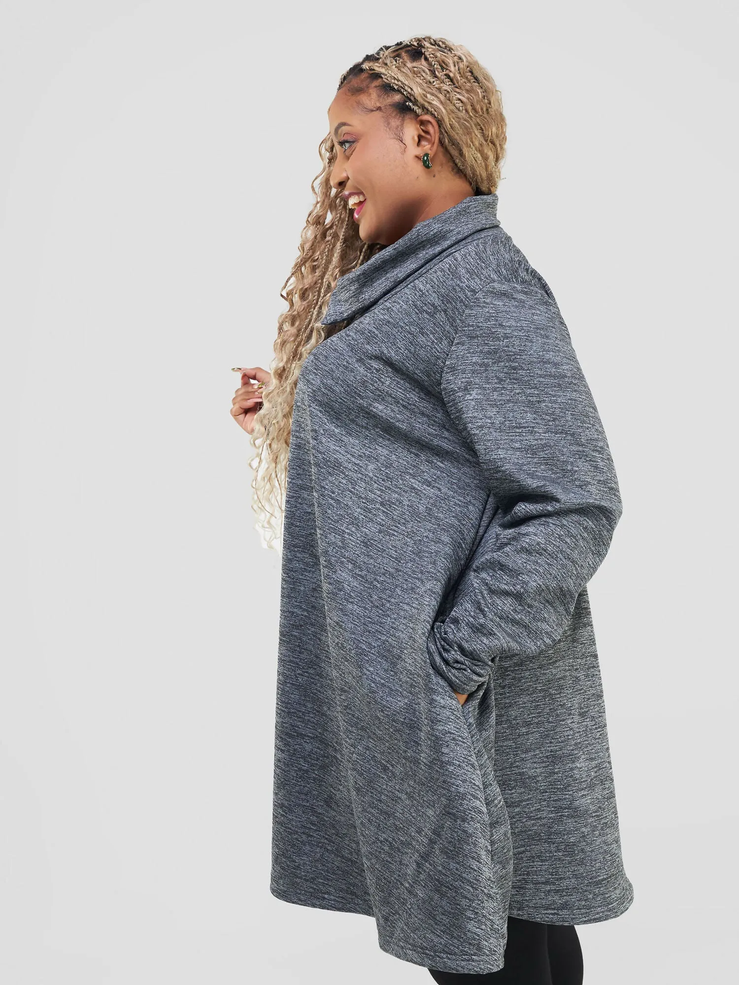 Timyt Urban Wear-Urban Snug Side Pockets With a Zipper Poncho - Brown