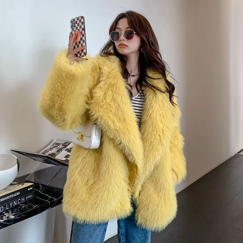 Toca Winter Faux Fox Fur Mid-length Thickened Young Faux Fur Suit Collar Fur Coat Women&#039;s