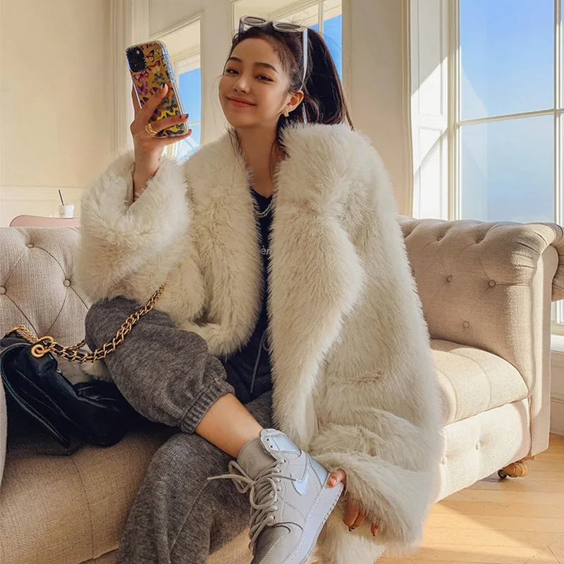 Toca Winter Faux Fox Fur Mid-length Thickened Young Faux Fur Suit Collar Fur Coat Women&#039;s