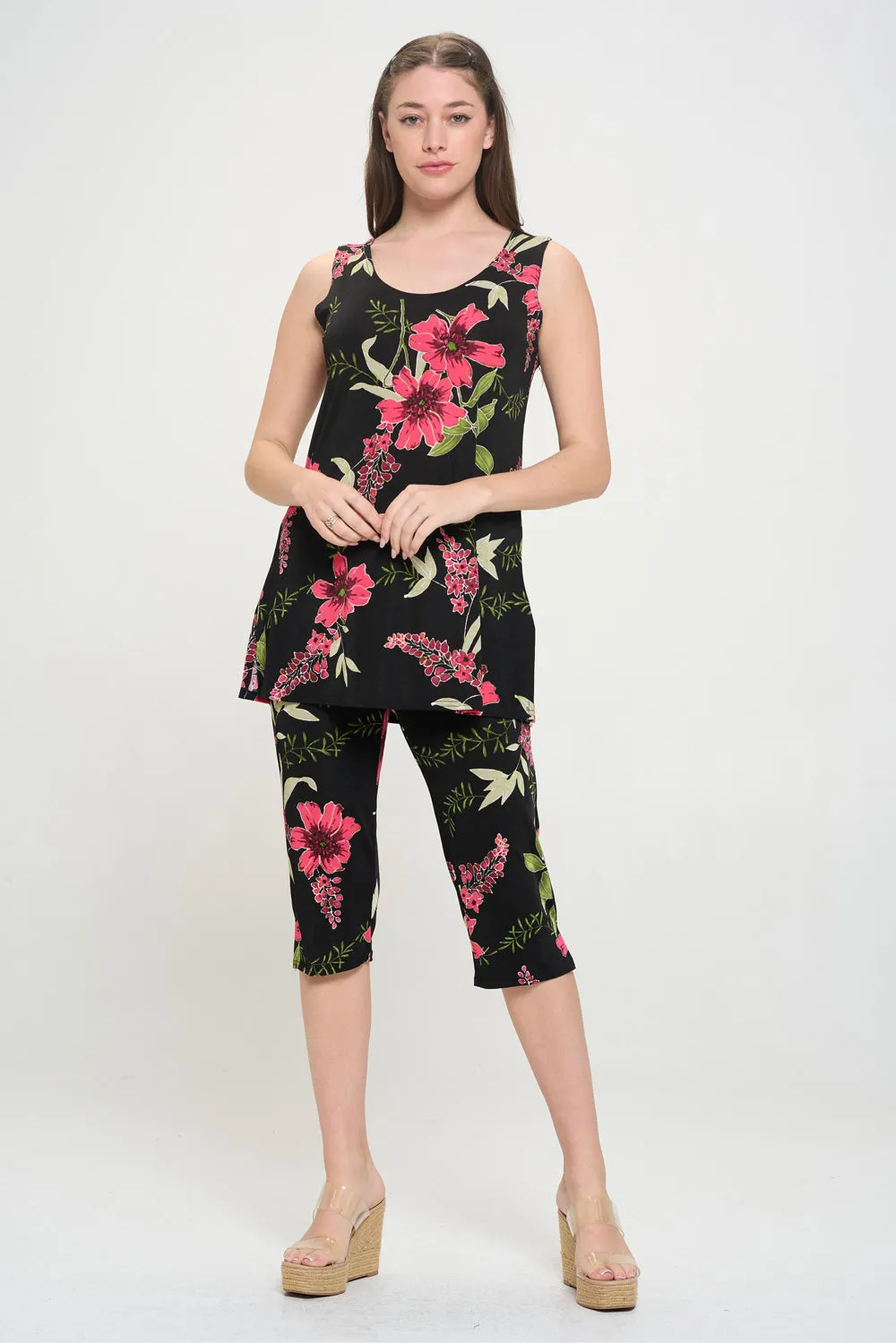 Two-Piece Sleeveless Top & Capri Pant Set-9002BN-TRP1-W431