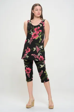 Two-Piece Sleeveless Top & Capri Pant Set-9002BN-TRP1-W431