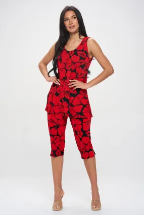 Two-Piece Sleeveless Top & Capri Pant Set-9002BN-TRP1-W432