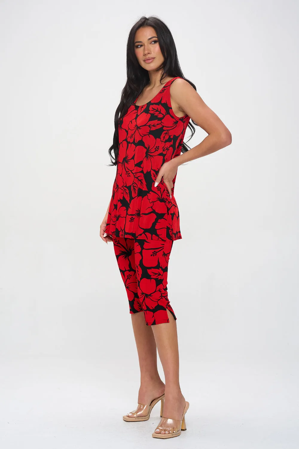 Two-Piece Sleeveless Top & Capri Pant Set-9002BN-TRP1-W432