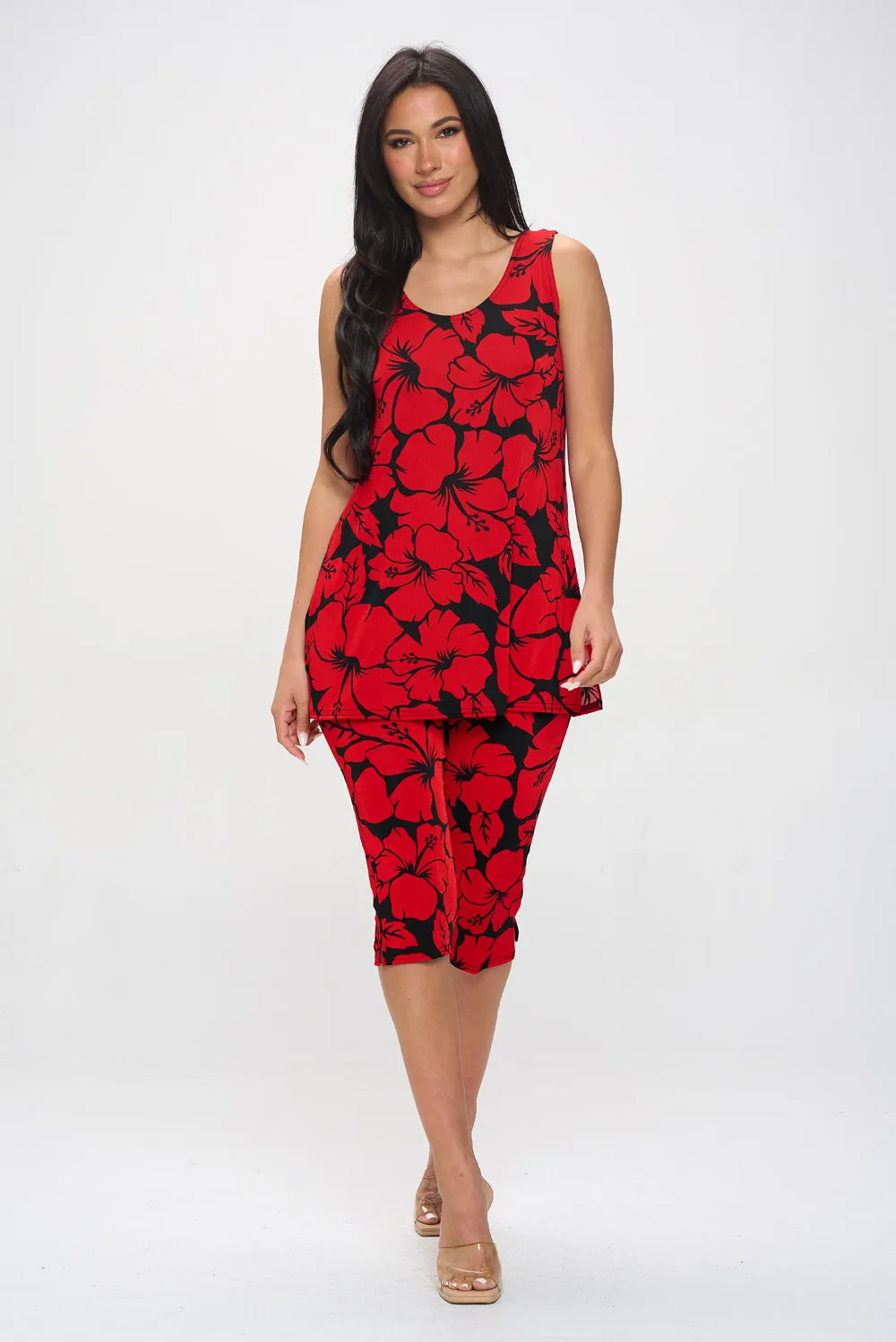Two-Piece Sleeveless Top & Capri Pant Set-9002BN-TRP1-W432