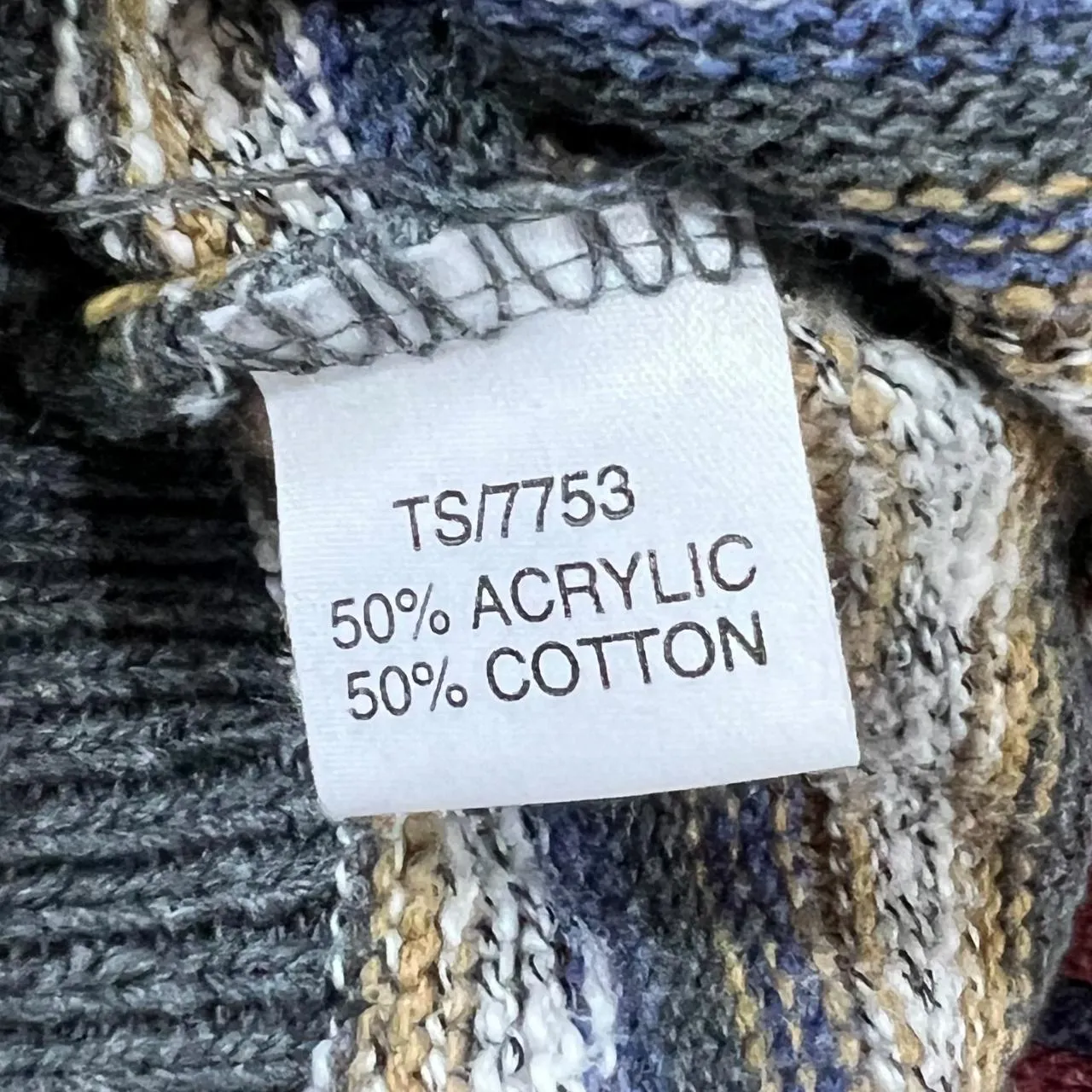 Vintage 90's Colour Block Grandad Patterned Acrylic Cotton Knit Crewneck Sweater Jumper