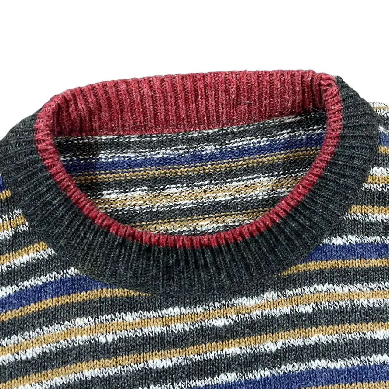 Vintage 90's Colour Block Grandad Patterned Acrylic Cotton Knit Crewneck Sweater Jumper