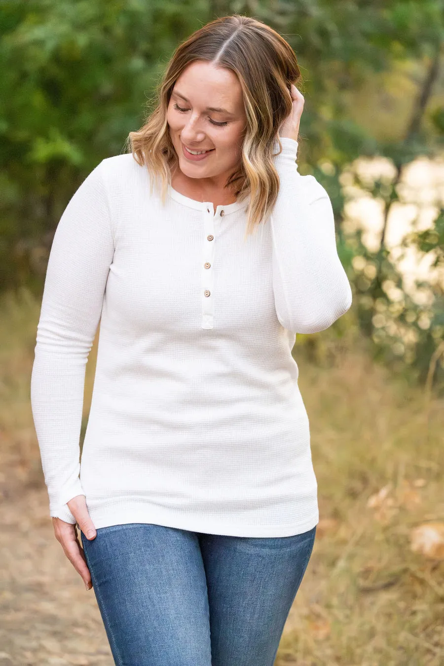 White Henley Long Sleeve Shirt *