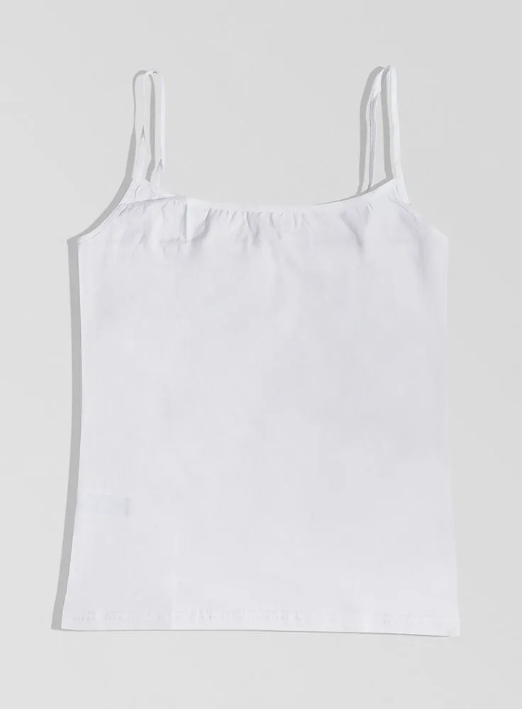 White Square Neck Slim Fit Top