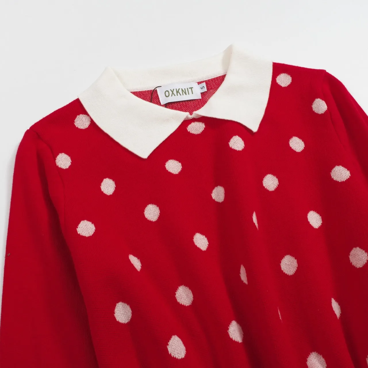 Women's red polka dot vintage lapel sweater