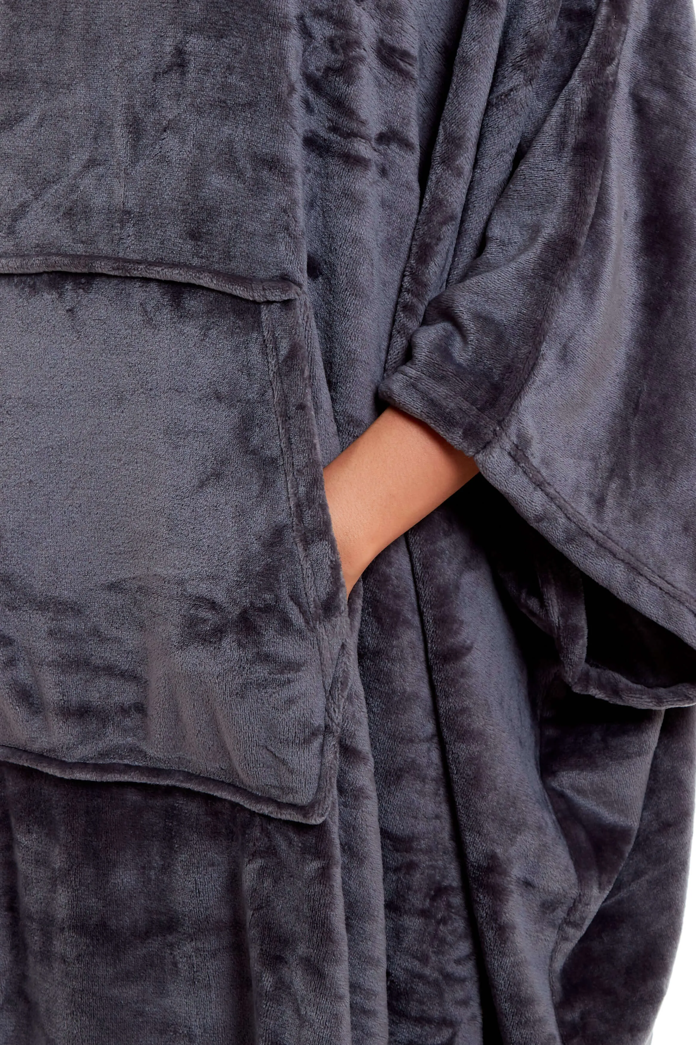Women's Super Soft Oversized Hooded Poncho Blanket Navy Charcoal Flannel Fleece Cozy Loungewear Nightwear Warm Hoodie One Size Fits Most Adults by Daisy Dreamer