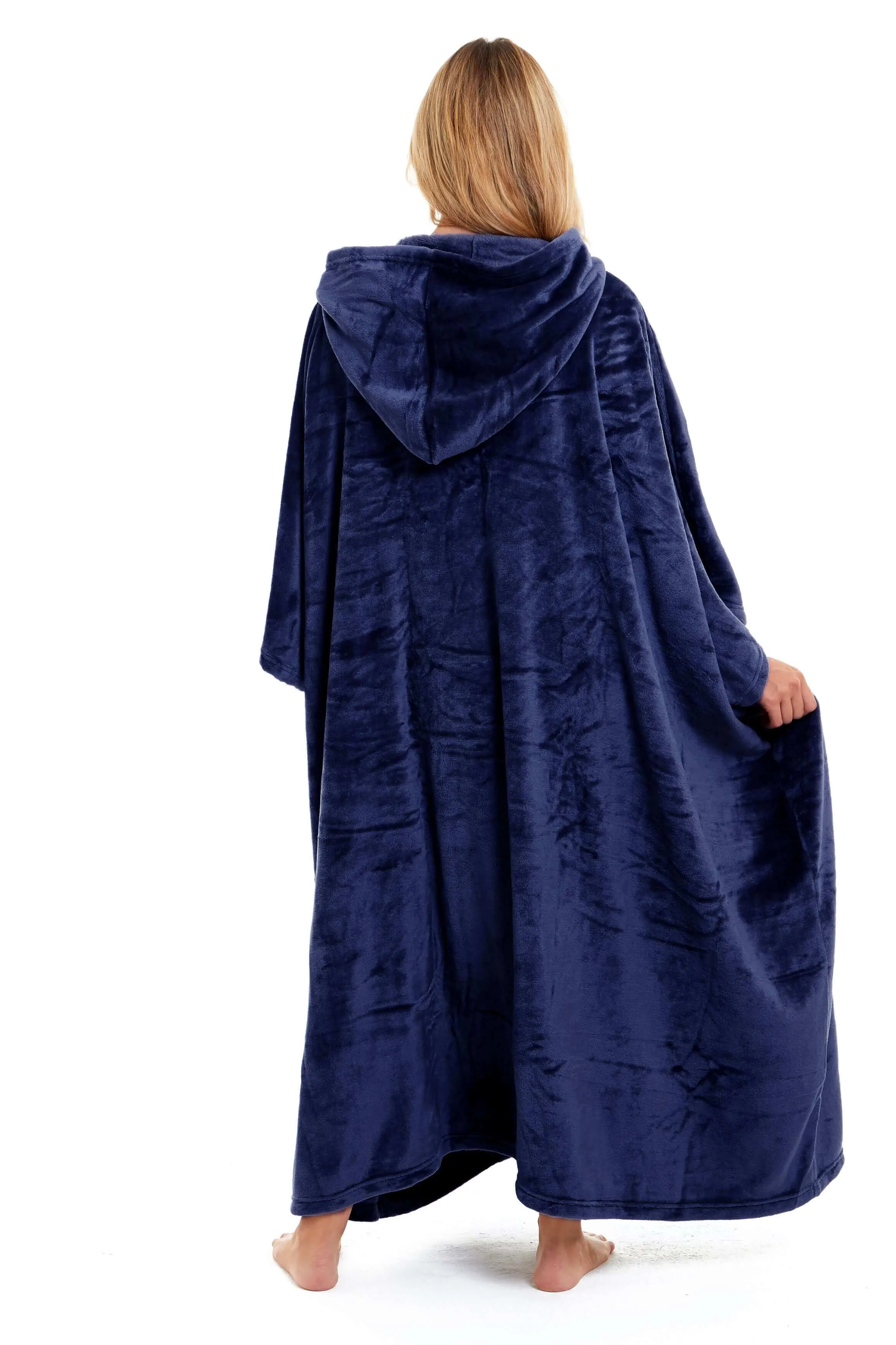 Women's Super Soft Oversized Hooded Poncho Blanket Navy Charcoal Flannel Fleece Cozy Loungewear Nightwear Warm Hoodie One Size Fits Most Adults by Daisy Dreamer