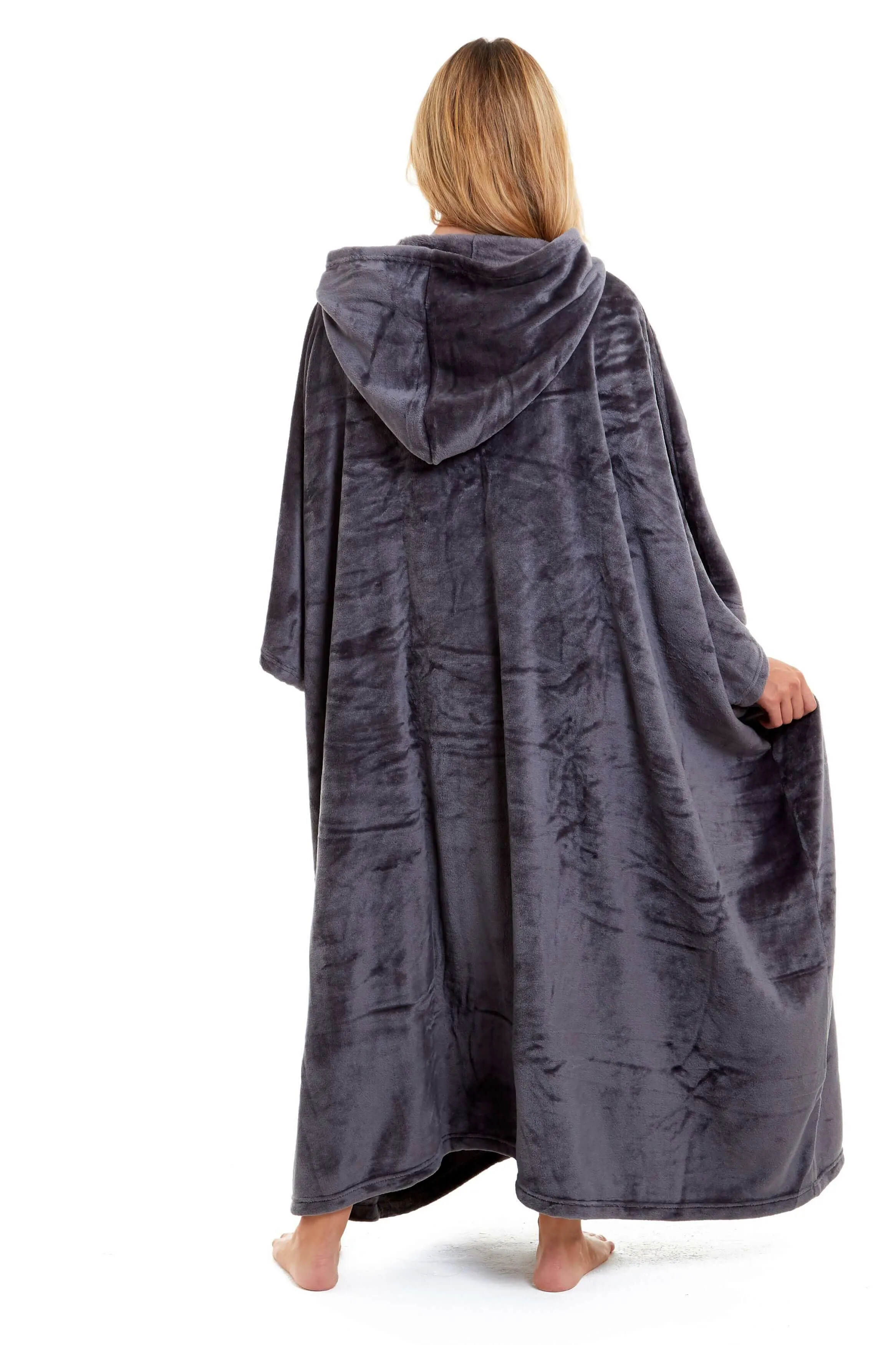 Women's Super Soft Oversized Hooded Poncho Blanket Navy Charcoal Flannel Fleece Cozy Loungewear Nightwear Warm Hoodie One Size Fits Most Adults by Daisy Dreamer