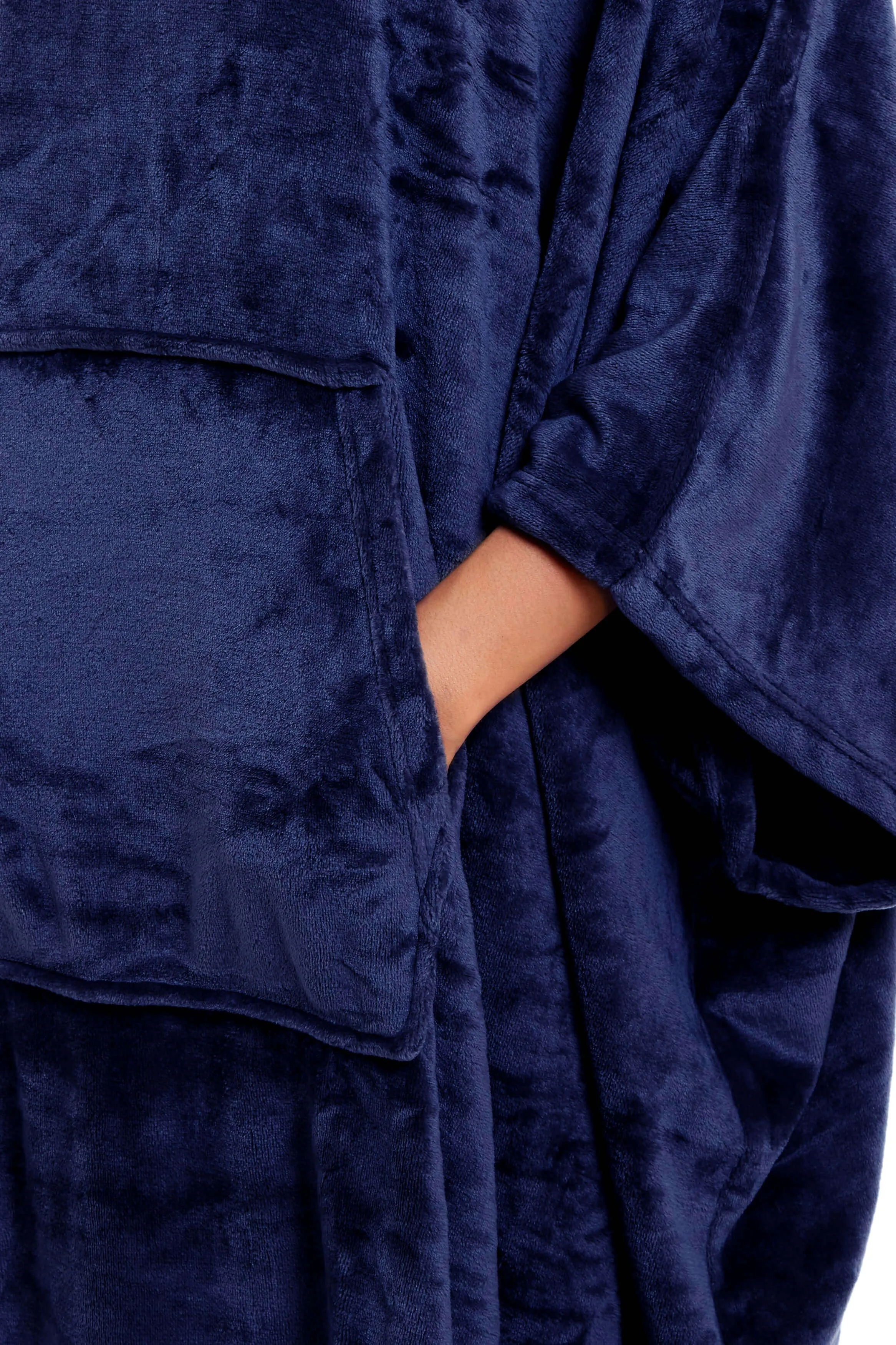 Women's Super Soft Oversized Hooded Poncho Blanket Navy Charcoal Flannel Fleece Cozy Loungewear Nightwear Warm Hoodie One Size Fits Most Adults by Daisy Dreamer