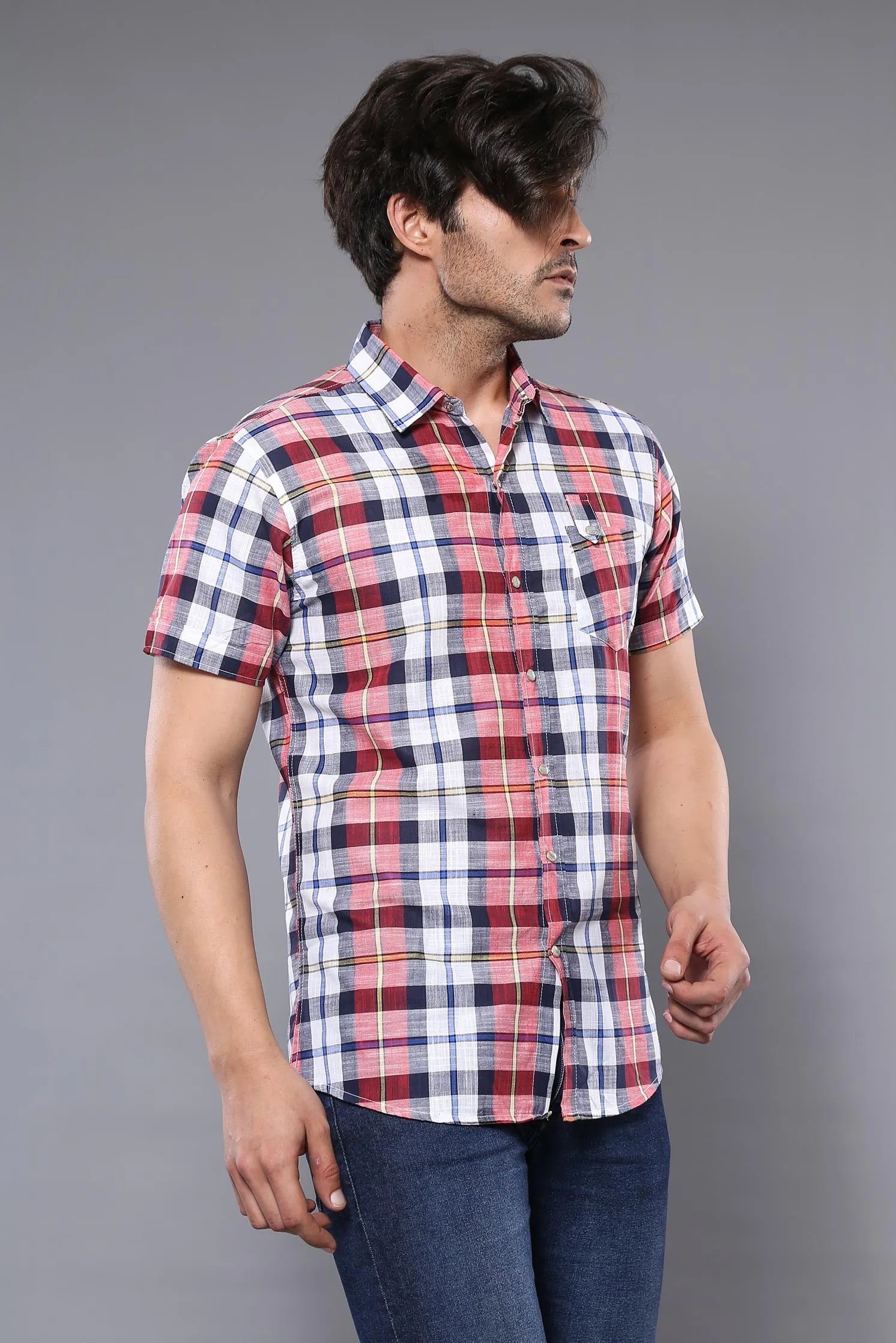 WSS Checked Patterned Short Sleeve Men Shirt  - Singen