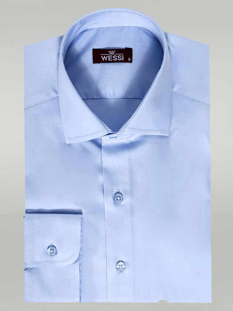 WSS Cotton Satin Sky Blue Men Shirt  - Singen