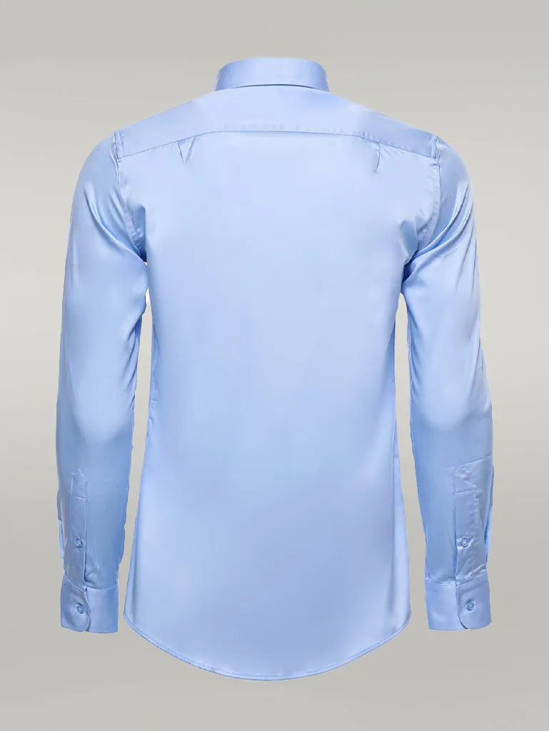WSS Cotton Satin Sky Blue Men Shirt  - Singen