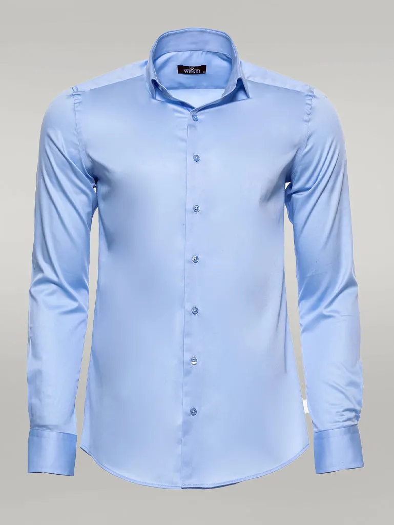 WSS Cotton Satin Sky Blue Men Shirt  - Singen