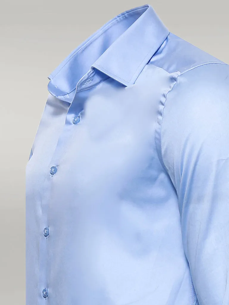WSS Cotton Satin Sky Blue Men Shirt  - Singen