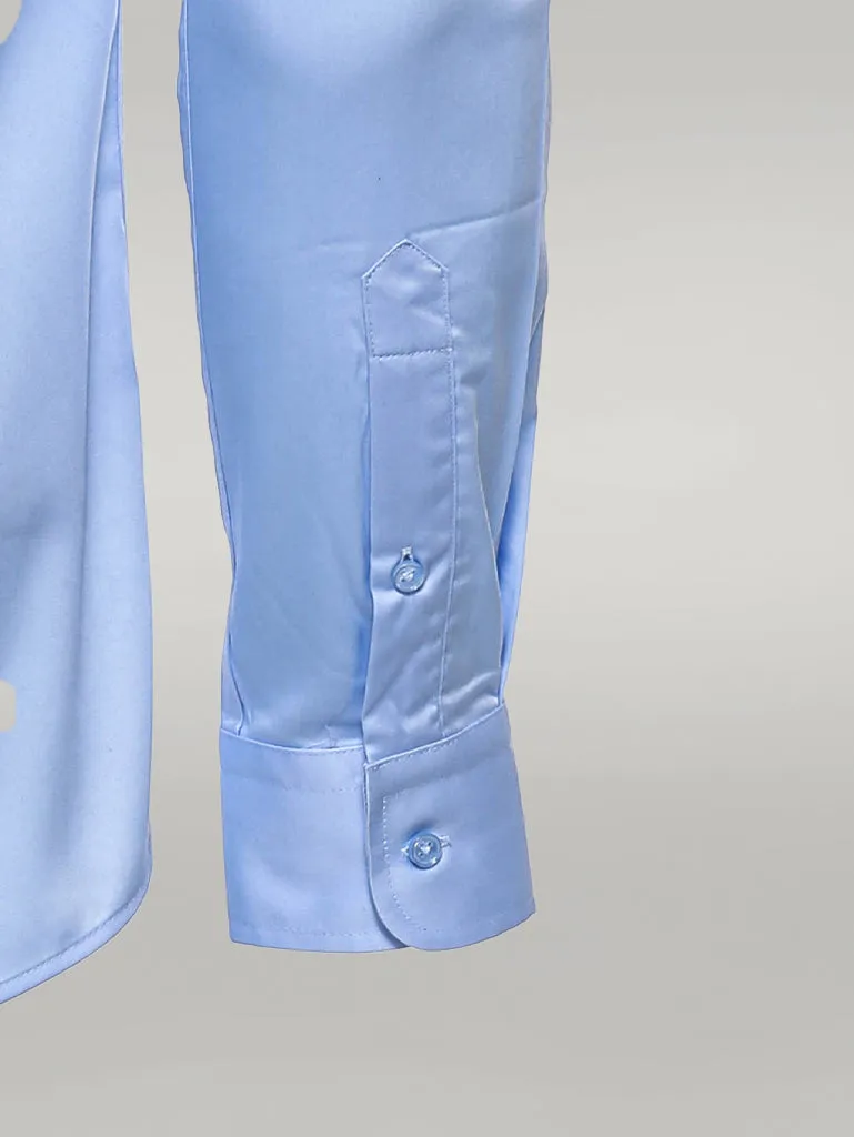 WSS Cotton Satin Sky Blue Men Shirt  - Singen