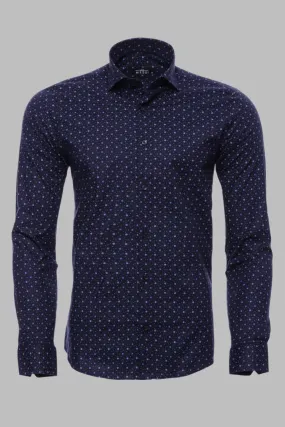 WSS Dot Patterned Long Sleeves Navy Blue Men's Shirt  - Singen