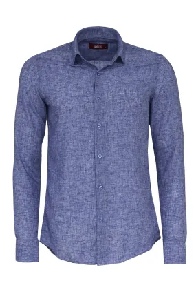 WSS Slim Fit Patterned Navy Blue Men Shirt  - Singen