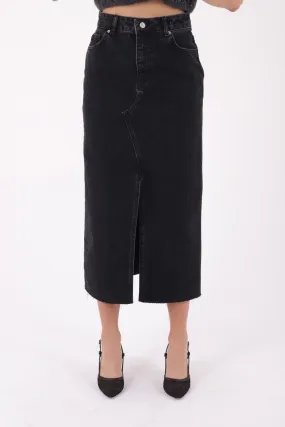 XLJ Fringe Finish Denim Medium Skirt with Front Slit Mixed - Bielefeld